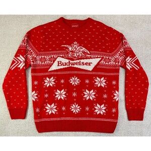 Budweiser Beer Ugly Christmas Sweater Men's XL Unisex Red White Holiday Party